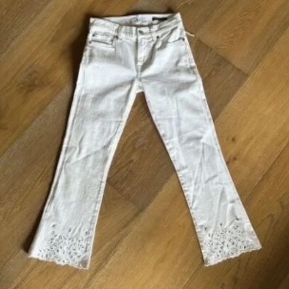 7 For All Mankind Emea Eyelet Hem Ankle Jeans White Shell Size 24 - Picture 2 of 11